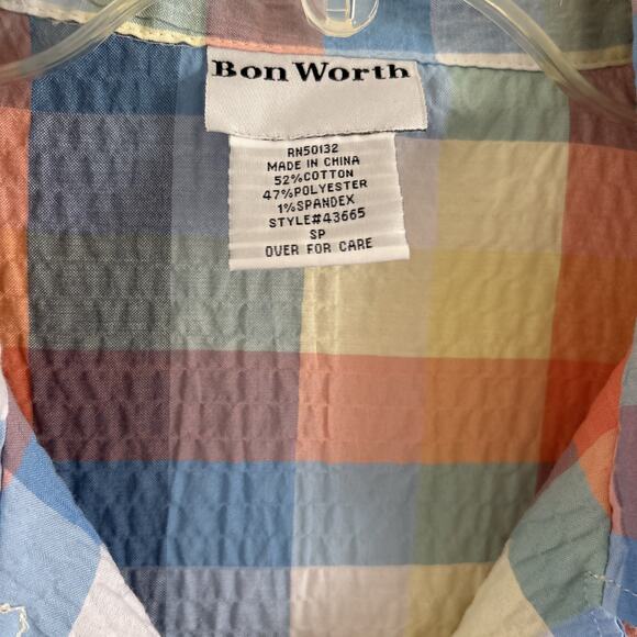 Bon worth women’s small petite short sleeve Plaidcamp shirt Button Down - Picture 2 of 10